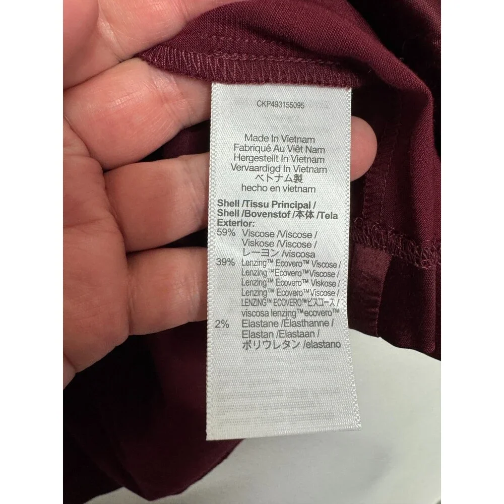 Madewell Medium Shirred Puff Sleeve Top Satin Cabernet V-Neck Empire Waist NWT